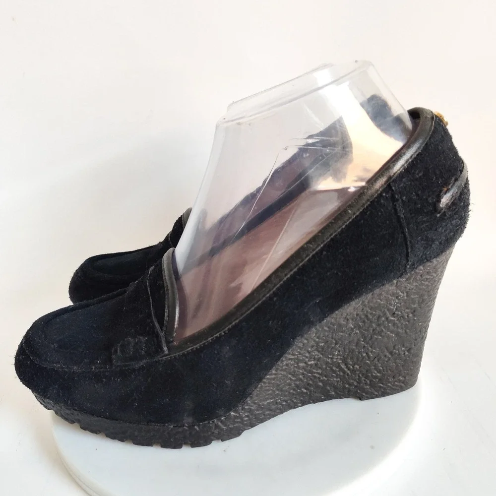 Michael Kors Heels 8.5 Penny Loafers Pumps Wedge Rory Suede Lug‎ Sole Platform